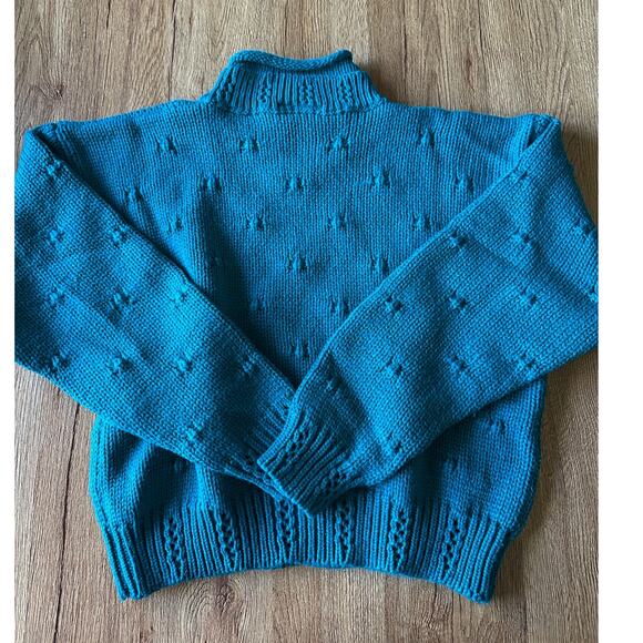 Vintage DEB Chunky Cropped Teal Blue Sweater Size Small - Picture 5 of 5